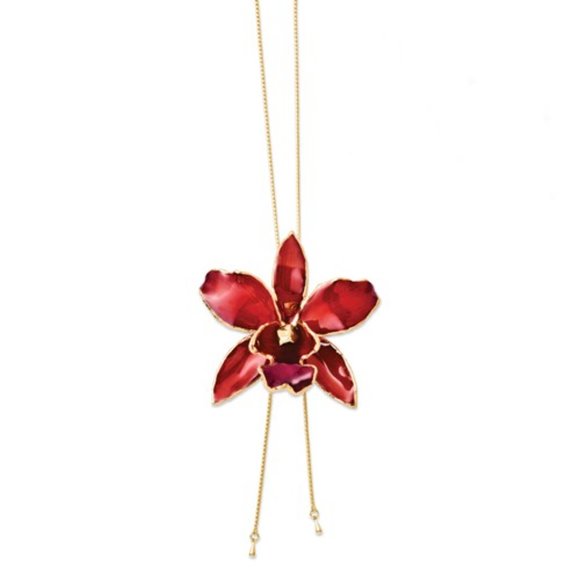 Lacquer Dipped Cattleya Orchid Pendant Necklace - Picture 3 of 10